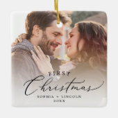 Delikate First Christmas Couples Foto behalten Keramikornament (Vorderseite)