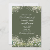 Delikate Floral on Olive Green Wedding Einladung (Vorderseite)