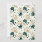 Delikate, florale Ivory Aquamarin Gold Wedding Einladung (Rückseite)