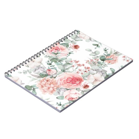 Delikate florale Wasserfarbe Spiral Foto Notebook. Notizblock (Linke Seite)