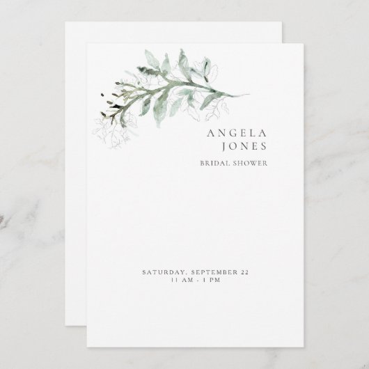 Delikate Foliage White Bridal Dusche Einladung (Vorne/Hinten)