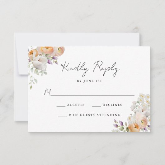 Delikate Frühjahrsblütenhochzeit RSVP Karte (Vorderseite)