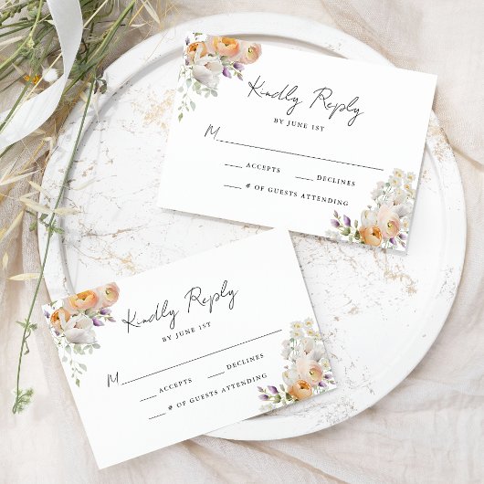 Delikate Frühjahrsblütenhochzeit RSVP Karte