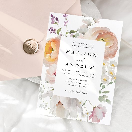 Delikate Frühjahrsflorrahmen Hochzeit Einladung