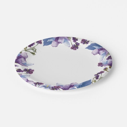 Delikate Frühlingsblumen Lila Frühling Pappteller (Schrägansicht)