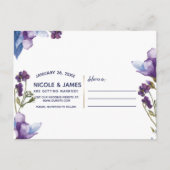 Delikate Frühlingsblumen Save the Date Lila Ankündigungspostkarte (Rückseite)