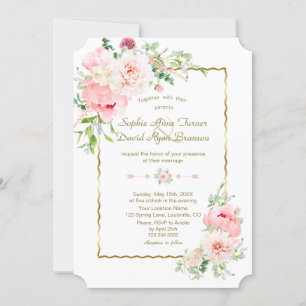 Delikate Frühlingsblush-Blume Goldrahmen Hochzeit Einladung