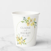Delikate gelbe Blumenzange Grüne Sommerhochzeit Pappbecher (Rückseite)