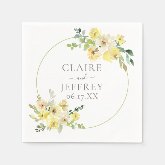 Delikate gelbe Blumenzange Grüne Sommerhochzeit Serviette (Vorderseite)