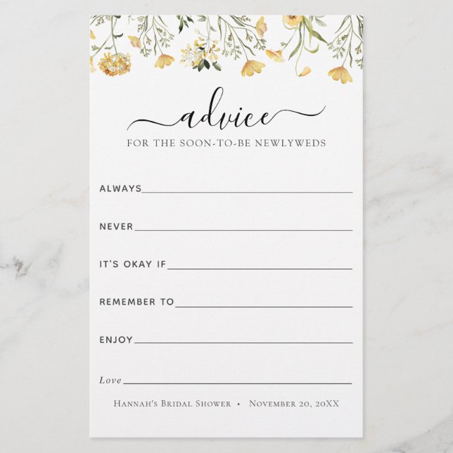 Delikate Gelbe Wildblume Beratung für Neugeborene (Vorderseite)