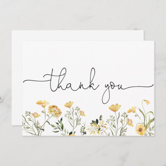 Delikate Gelbe Wildblume Danke Karte (Vorne/Hinten)