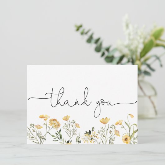 Delikate Gelbe Wildblume Danke Karte (Stehend Vorderseite)