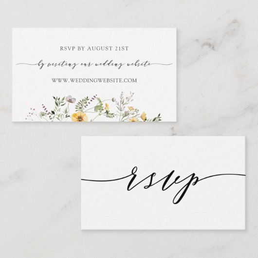 Delikate Gelbe Wildblume Hochzeit RSVP Online Begleitkarte (Vorne/Hinten)