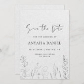 Delikate Gezeichnet Blumenstrauß Art Schwarz-weiß Save The Date (Vorne/Hinten)