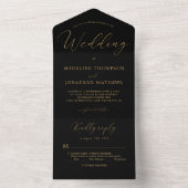 Delikate Gold Black Minimal Calligrafy Wedding All In One Einladung (Innen Boden)