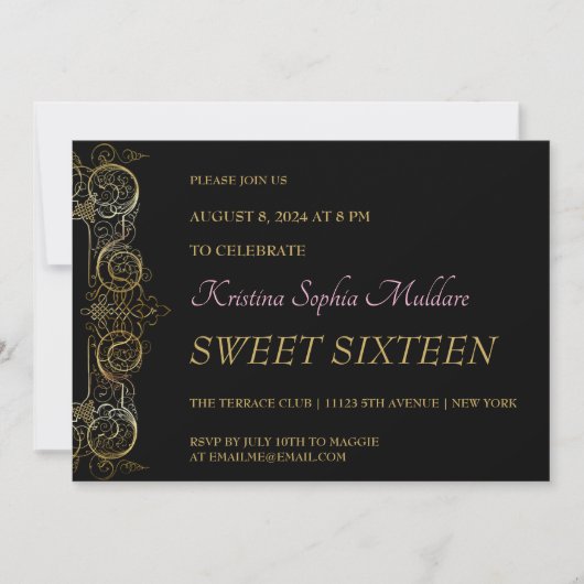 Delikate Gold-Border-Party Einladung (Vorderseite)