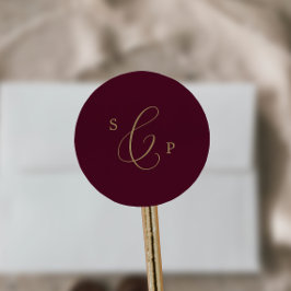 Delikate Gold Burgundy Monogram Umschlag Aufkleber