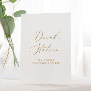 Delikate Gold Calligraphy Wedding Drink Station Sockelschild