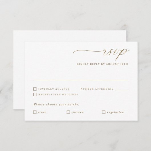 Delikate Gold Calligraphy Wedding Option RSVP Karte (Vorne/Hinten)