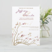 Delikate Gold Cherry Blossom Einladung Hochzeit (Stehend Vorderseite)