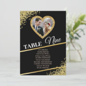 Delikate Gold Elegante Foto Seating Chart Card Kar Einladung (Stehend Vorderseite)