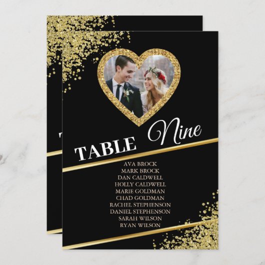 Delikate Gold Elegante Foto Seating Chart Card Kar Einladung (Vorne/Hinten)
