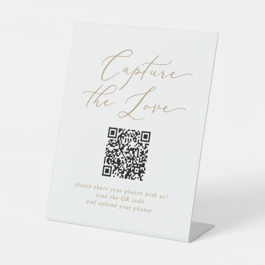 Delikate Gold erfassen die Liebe QR Code Hochzeit Sockelschild (Vorderseite)