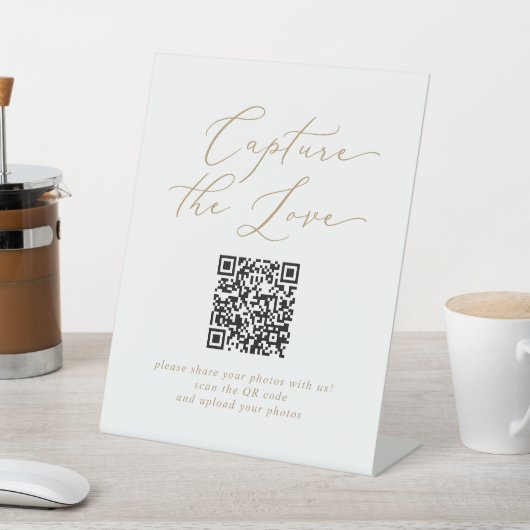 Delikate Gold erfassen die Liebe QR Code Hochzeit Sockelschild (In SItu)