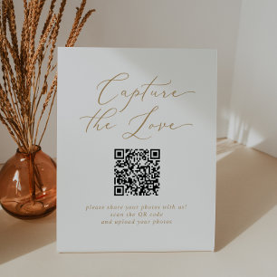 Delikate Gold erfassen die Liebe QR Code Hochzeit Sockelschild