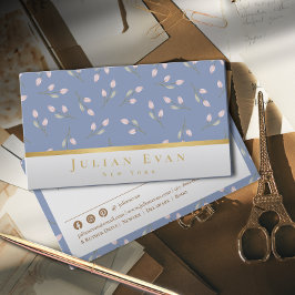 Delikate Gold Floral Dusty Blue Business Card Visitenkarte