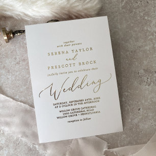 Delikate Gold Foil Calligrafy   Elfenbeinhochzeit Folieneinladung