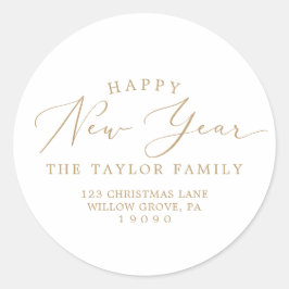 Delikate Gold Happy New Year Rücksendeadresse Runder Aufkleber