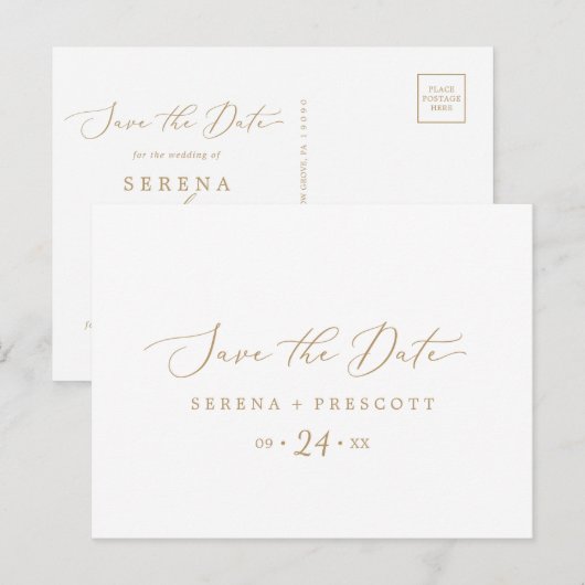 Delikate Gold Horizontal Save the Date Postkarte (Vorne/Hinten)