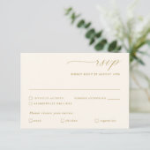Delikate Gold Ivory Calligrafy Wedding RSVP Karte (Stehend Vorderseite)