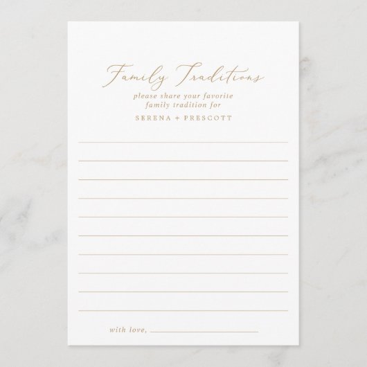 Delikate Gold-Kalligrafie-gebundene Familientradit Hinweiskarte (Vorderseite)
