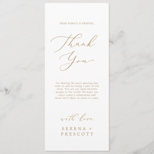 Delikate Gold Tee Länge Danke Empfang Card Menükarte (Vorderseite)