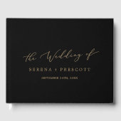 Delikate Gold- und Black Monogram Back Wedding Gästebuch (Vorderseite)