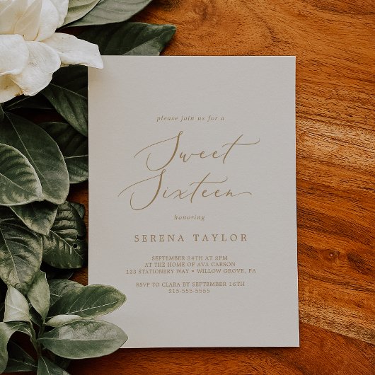 Delikate Gold und Creme 16 . Geburtstag Geburtstag Einladung