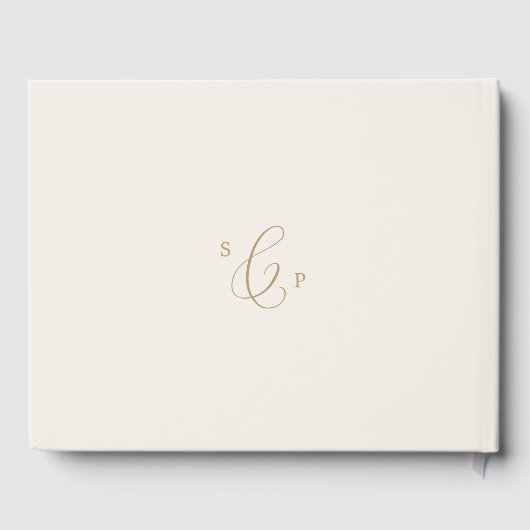 Delikate Gold- und Creme-Monogram-Back-Hochzeit Gästebuch (Rückseite)