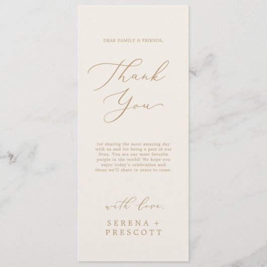 Delikate Gold und Creme Tee Länge Dank Karte (Vorderseite)