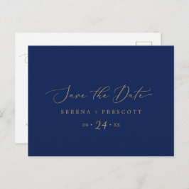 Delikate Gold- und Navy-Save the Date-Postkarte Einladungspostkarte