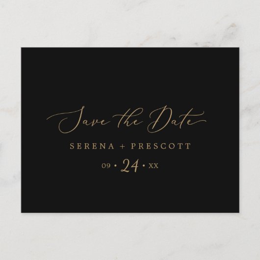 Delikate Gold- und Schwarz-Save the Date-Postkarte Einladungspostkarte (Vorderseite)