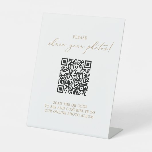 Delikate Gold Wedding Foto Sharing QR Code Sockelschild (Vorderseite)