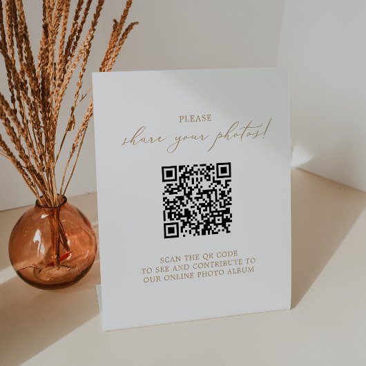 Delikate Gold Wedding Foto Sharing QR Code Sockelschild