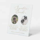 Delikate Gold Wedding Hund Foto Signature Drinks Sockelschild (Vorderseite)