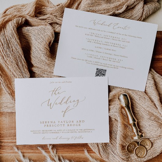 Delikate Gold Weekend Events Horizontale Hochzeit Einladung