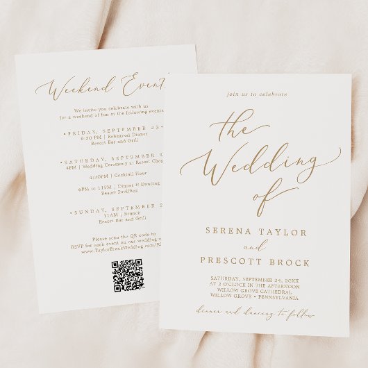 Delikate Gold Weekend Events QR Code Hochzeit Einladung