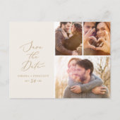 Delikate Goldcreme 3 FotoCollage Save the Date Einladungspostkarte (Vorderseite)
