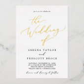 Delikate Goldfoil und Schwarze Front Back Wedding Folieneinladung (Vorderseite)