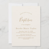 Delikate Goldkalligrafie Creme Taufe Einladung (Vorderseite)